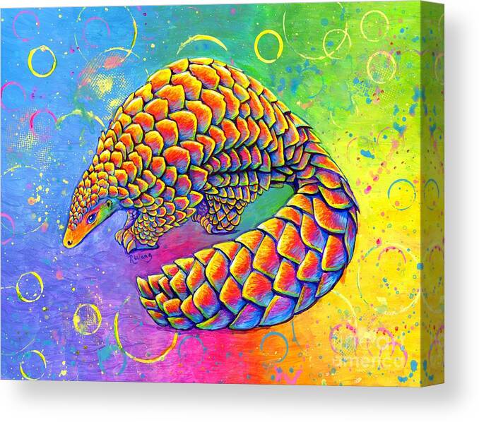 Pangolin Canvas Print featuring the painting Psychedelic Pangolin by Rebecca Wang