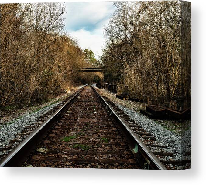 Railroad Track Canvas Print featuring the photograph Railroad Track Curve by Flees Photos