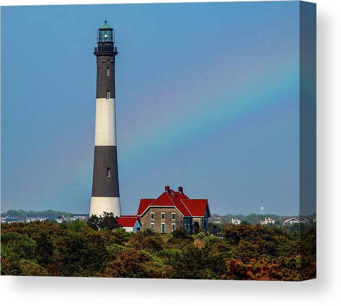 Lighthouse Canvas Print featuring the photograph Rainbow At The Lighthouse by Cathy Kovarik