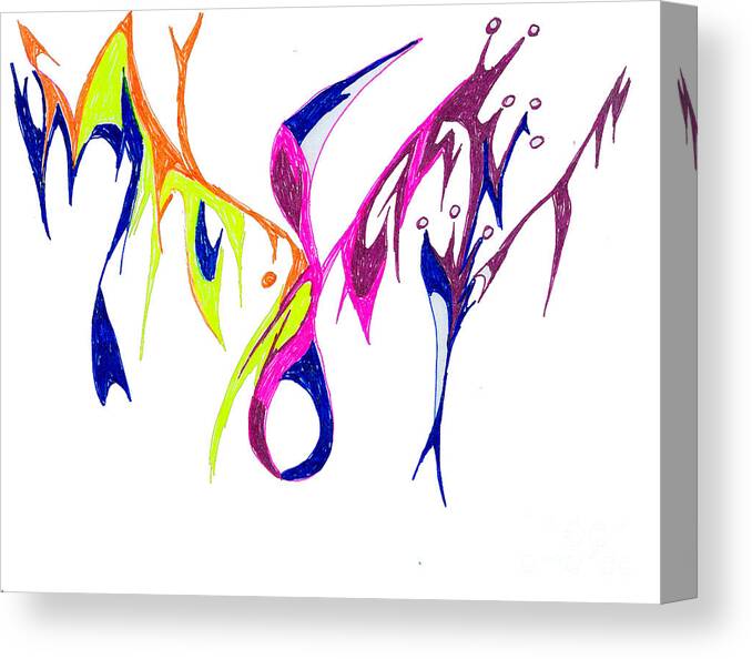 Abstract Canvas Print featuring the drawing Rainbow Etchings by Mary Mikawoz