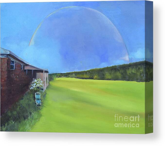 Canvas Print featuring the painting Rainbow House by Jan Dappen