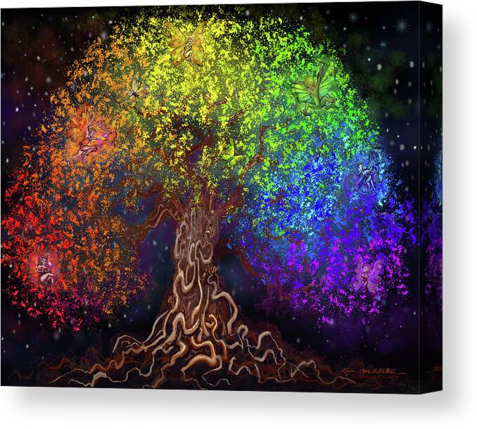 Rainbow Canvas Print featuring the digital art Rainbow Tree of Life by Kevin Middleton