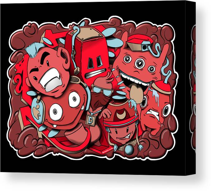 Copic Canvas Print featuring the digital art Red and Blue graffiti cartoon characters by Donald Lawrence