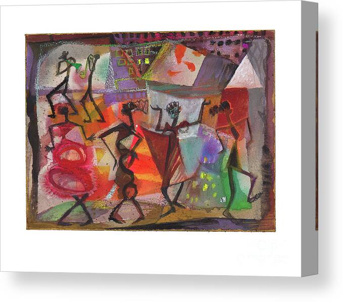 Rhythms Canvas Print featuring the mixed media Red Rhythms by Cherie Salerno