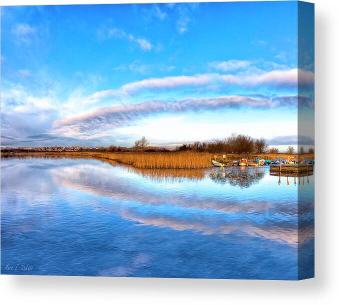 Galway Canvas Print featuring the photograph Reflecting Skies on the River Corrib in Galway by Mark E Tisdale