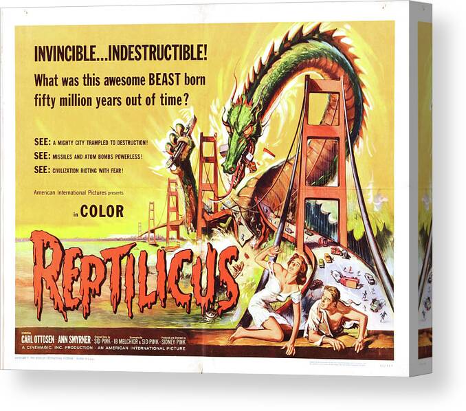 Reptilicus Canvas Print featuring the mixed media ''Reptilicus'', 1961 by Movie World Posters