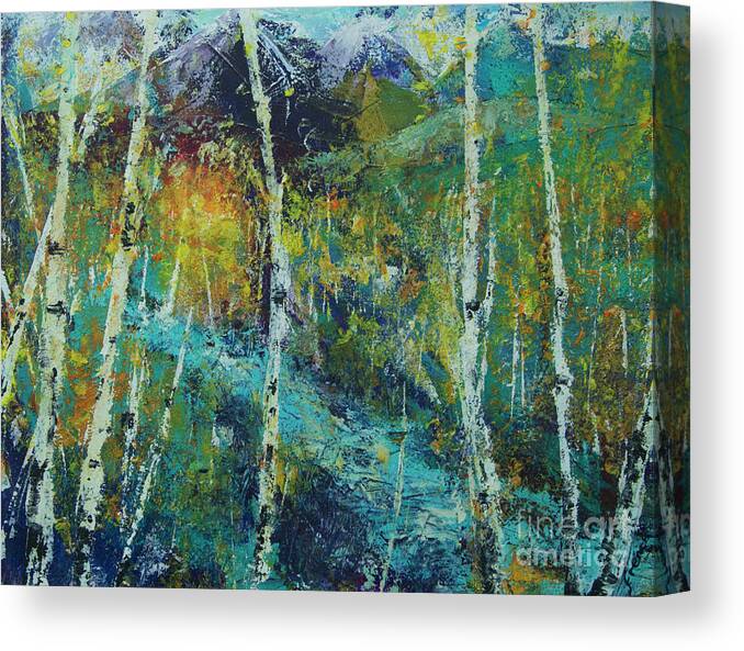 Landscape Canvas Print featuring the painting River Birch by Jeanette French