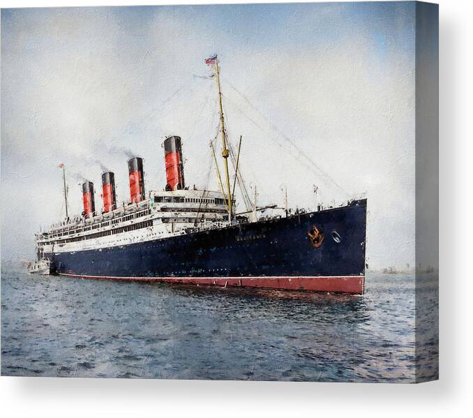 Steamer Canvas Print featuring the digital art R.M.S. Aquitania - The Ship Beautiful by Geir Rosset