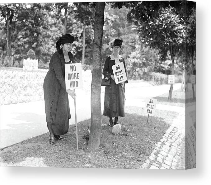 Roadside Picketers With Signs No More War Canvas Print featuring the photograph Roadside Picketers with Signs No More War, USA, circa 1922 by Harris and Ewing