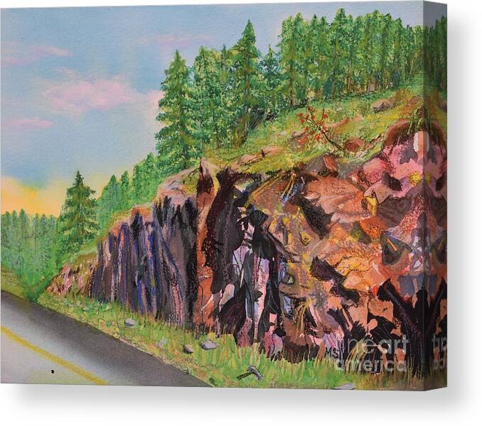 Landscape Canvas Print featuring the painting Rock Cut-Pastels by Monika Shepherdson