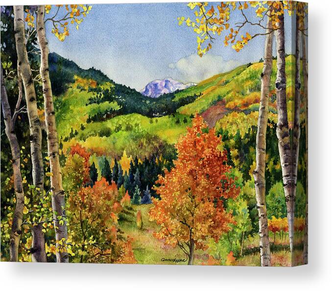 Fall Leaves Painting Canvas Print featuring the painting Rocky Mountain Paradise by Anne Gifford