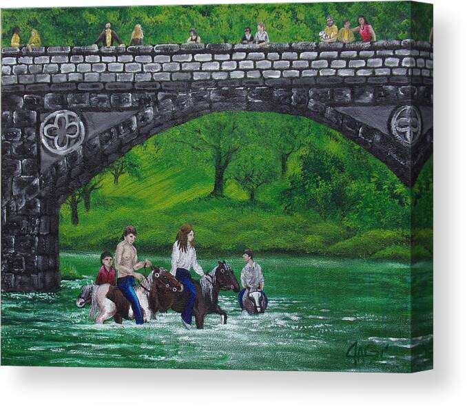 Art Canvas Print featuring the painting Romanichal Ponies On The River Eden by The GYPSY