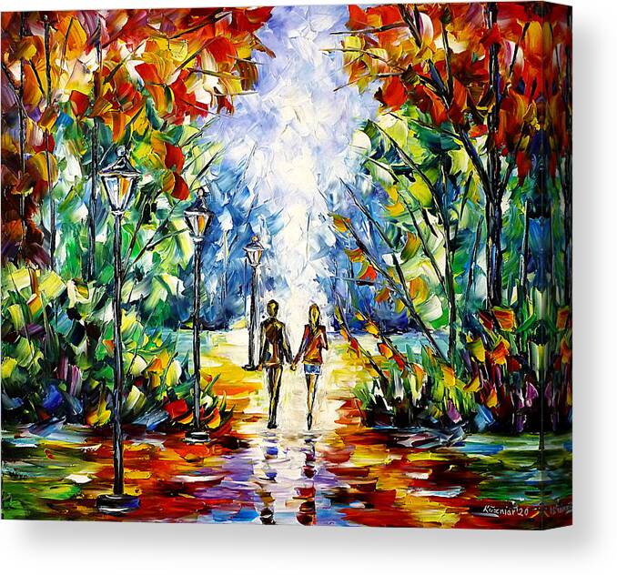 Colorful Park Canvas Print featuring the painting Romantic Day by Mirek Kuzniar