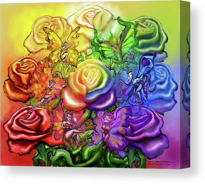 Rainbow Canvas Print featuring the digital art Roses Rainbow Pixies by Kevin Middleton