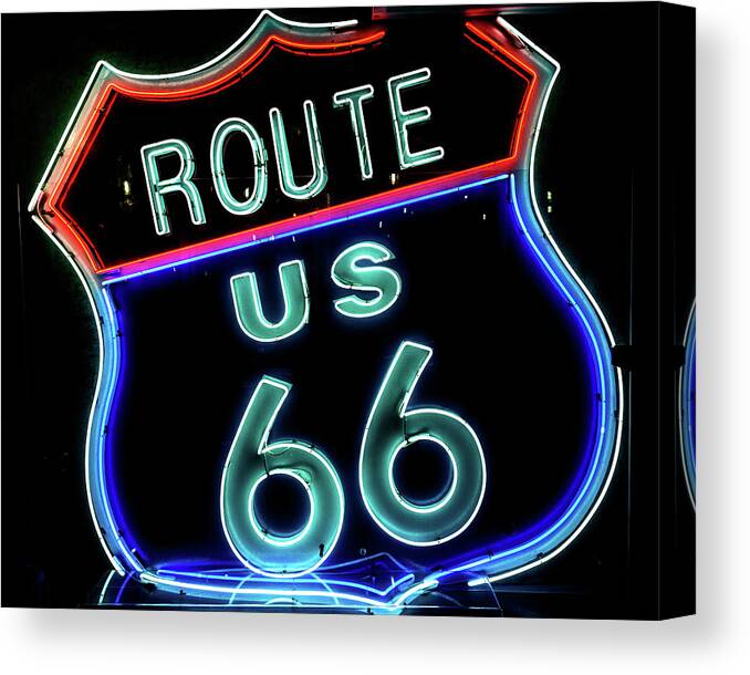 Route 66 Canvas Print featuring the photograph Route 66 neon sign by Carol Highsmith