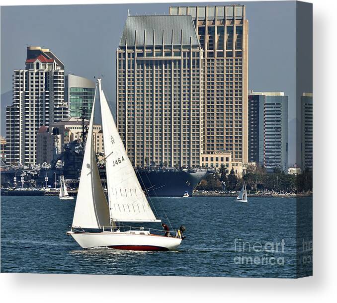 San-diego Canvas Print featuring the digital art Sailing San Diego Bay Skyline by Kirt Tisdale