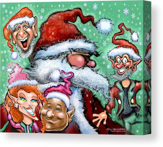 Santa Canvas Print featuring the digital art Santa and his Elves by Kevin Middleton
