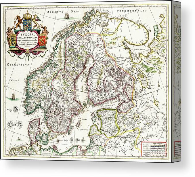 Scandinavia Canvas Print featuring the photograph Scandinavia Vintage Map 1664 by Carol Japp