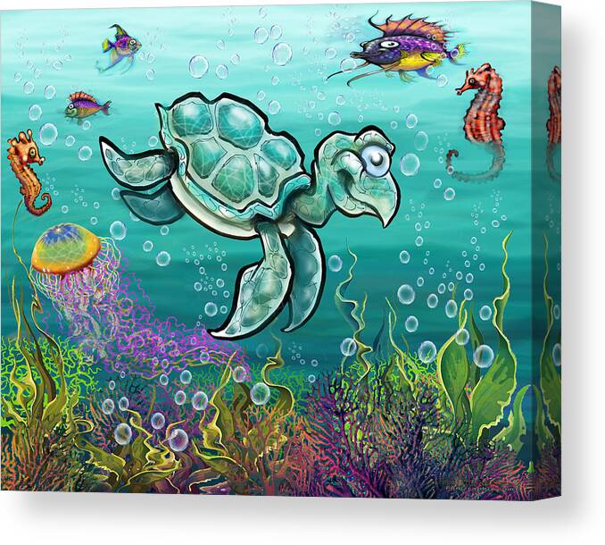 Sea Turtle Canvas Print featuring the digital art Sea Turtle and Friends by Kevin Middleton