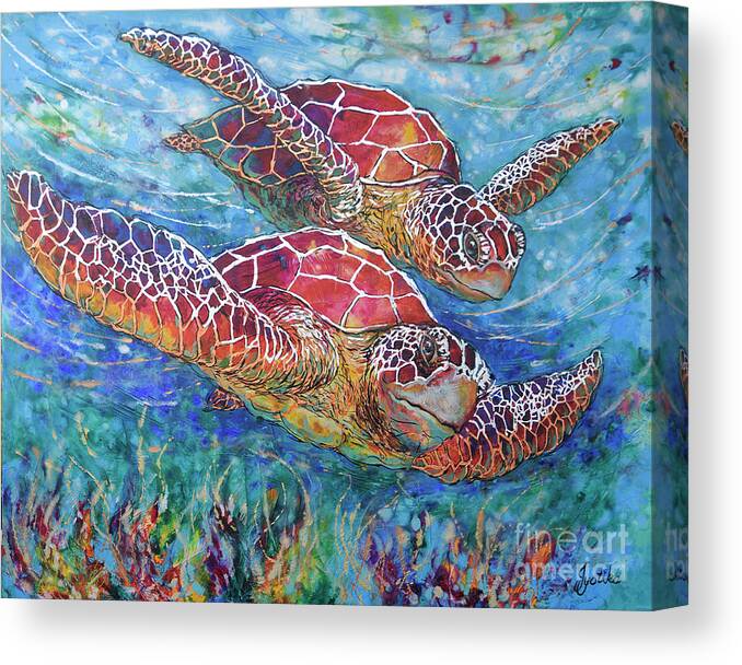 Canvas Print featuring the painting Sea Turtle Buddies III by Jyotika Shroff