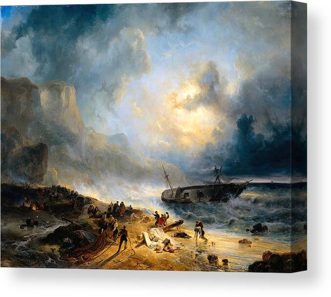 Shipwreck Canvas Print featuring the painting Shipwreck on a Rocky Coast by Wijnandus Johannes Joseph Nuyen