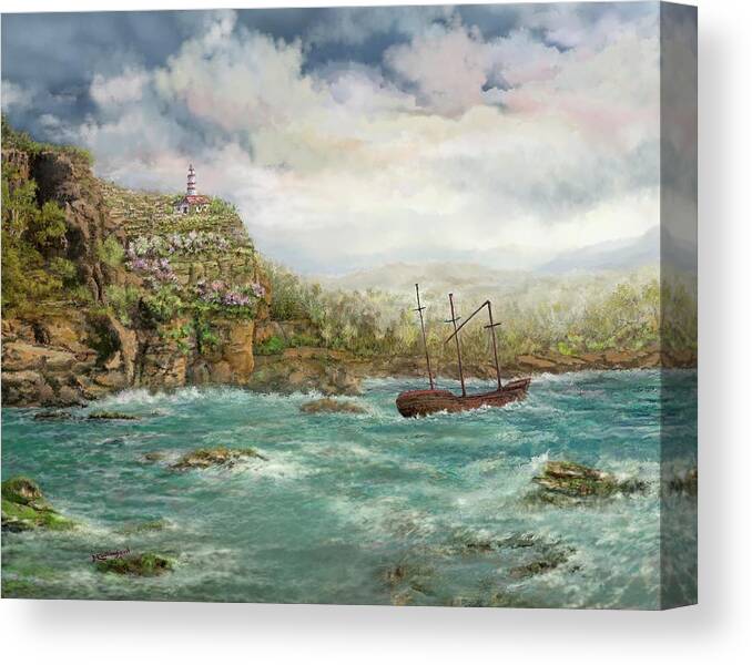Landscape Canvas Print featuring the digital art Shipwreck Shoal by Marilyn Cullingford