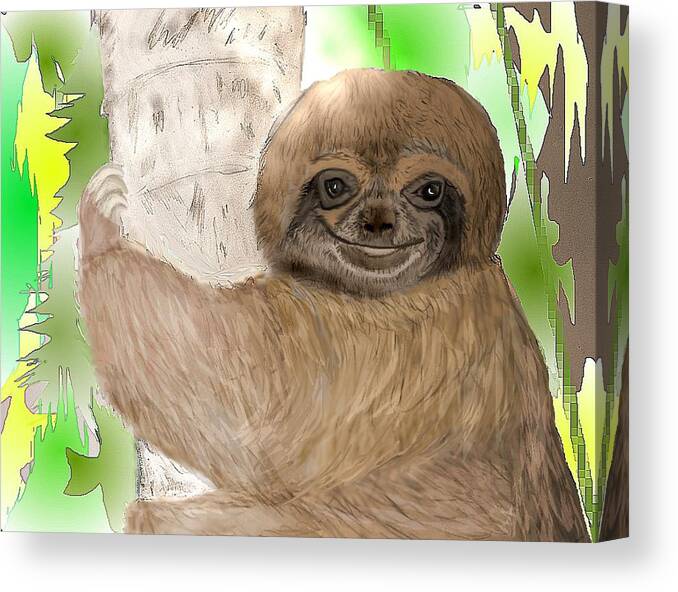 Sloth Canvas Print featuring the mixed media Simon the Sloth by Pamela Calhoun