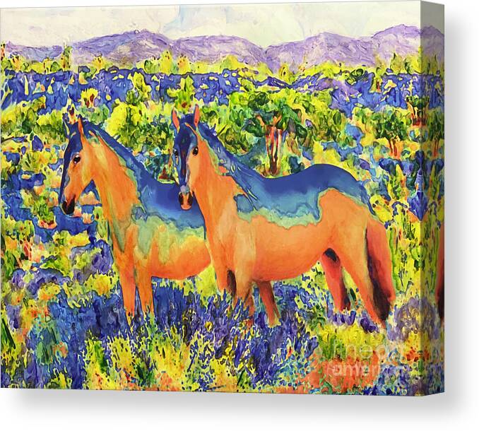 Sky Ponies Canvas Print featuring the painting Sky Ponies, Indian Painted by Bonnie Marie
