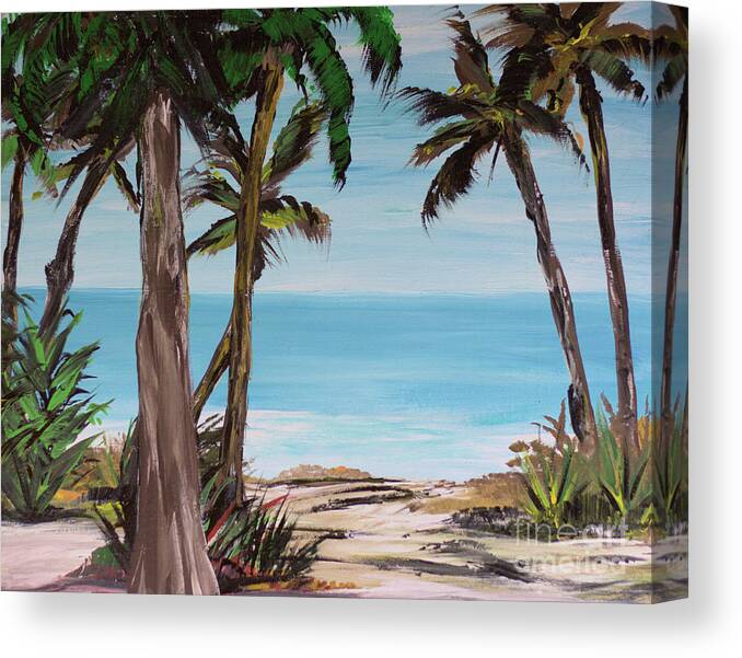 Palm Tree Beach Ocean Sea Island Water Sand Canvas Print featuring the painting Smooth Water by James and Donna Daugherty