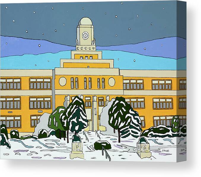 Valley Stream Canvas Print featuring the painting Snow Day by Mike Stanko