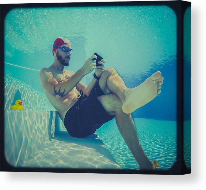 Toy Canvas Print featuring the photograph Social networking underwater: toy camera effect by Piola666