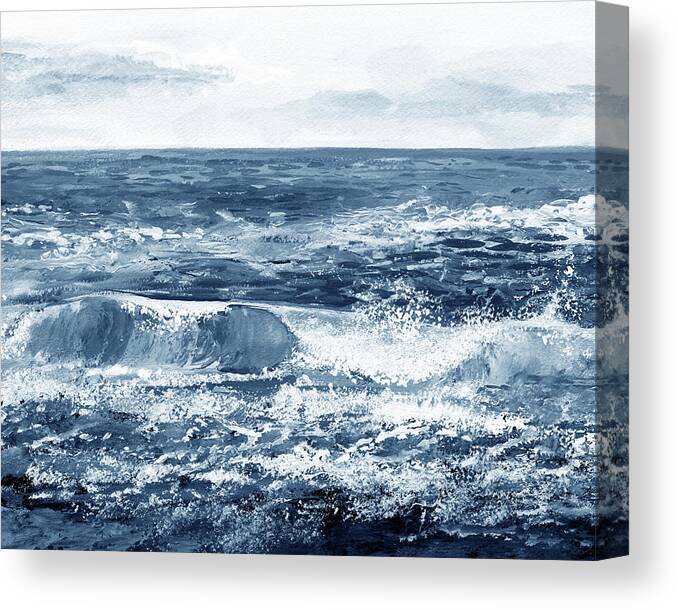 Waves Canvas Print featuring the painting Soft Indigo Blue Calm Ocean Waves Beach Art by Irina Sztukowski