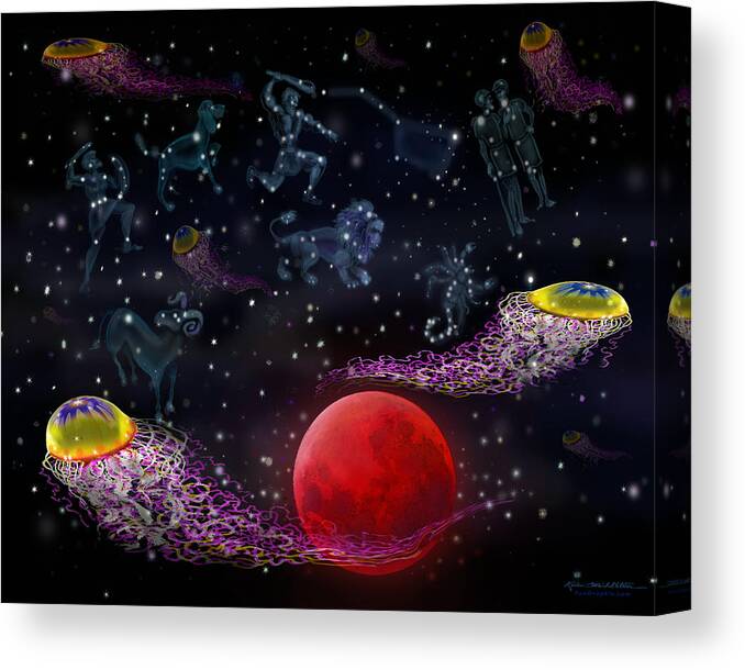 Space Canvas Print featuring the digital art Space Jellyfish by Kevin Middleton