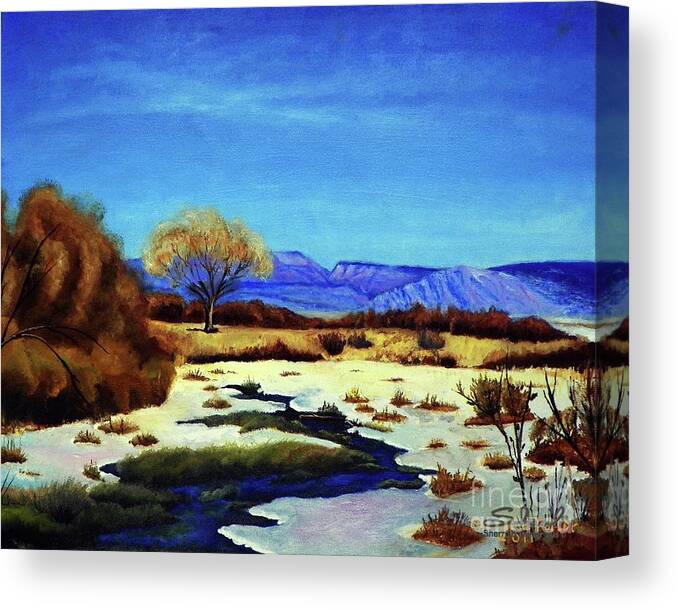 Wintery Canvas Print featuring the painting Spring Runoff by Sherril Porter