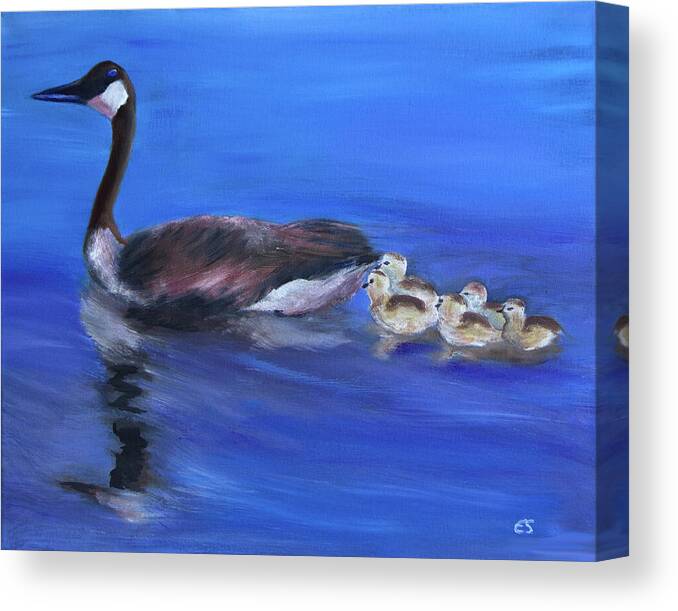 Canadian Goose Canvas Print featuring the painting Spring Surprise by Evelyn Snyder