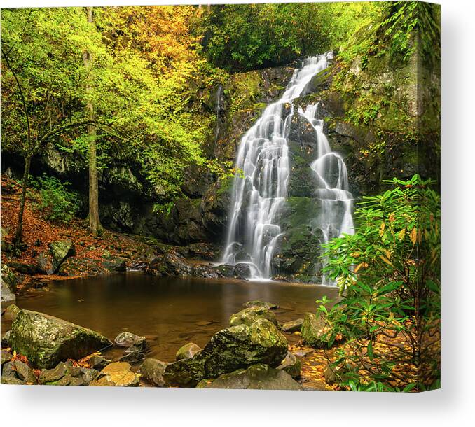 Appalachian Mountains Canvas Print featuring the photograph Spruce Flats Falls Autumn Full View by Kenneth Everett