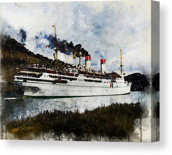 Steamer Canvas Print featuring the digital art S.S. Conte Biancamano by Geir Rosset