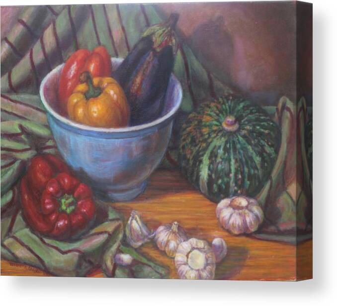 Food Canvas Print featuring the painting Still Life With Blue Bowl by Veronica Cassell vaz