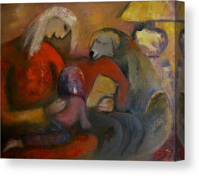 Oil Painting Canvas Print featuring the painting Story time by Suzy Norris