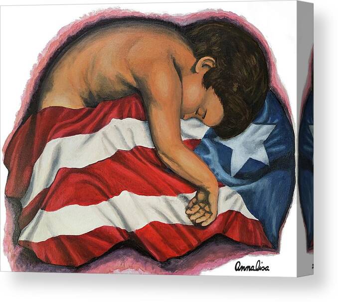 Puerto Rican Art Canvas Print featuring the painting Study Nino Con La Bandera de Puerto Rico by Annalisa Rivera-Franz