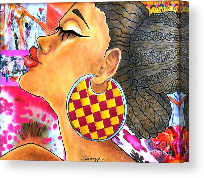 Black Woman Canvas Print featuring the mixed media Sun-kissed by Jayne Somogy