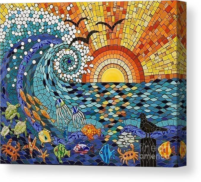 Sun Canvas Print featuring the mixed media Sun Mosaic Of The Sea CBS NEWS SUNDAY MORNING by Sandi OReilly