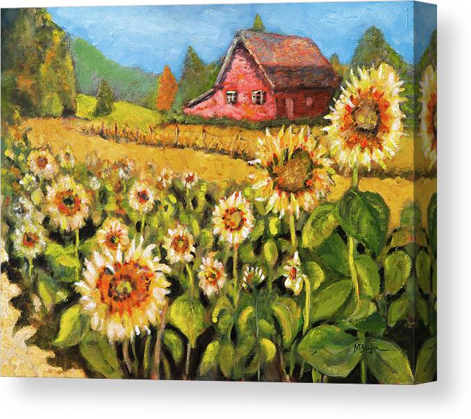 Sunflowers Canvas Print featuring the painting Sunflower Field by Mike Bergen