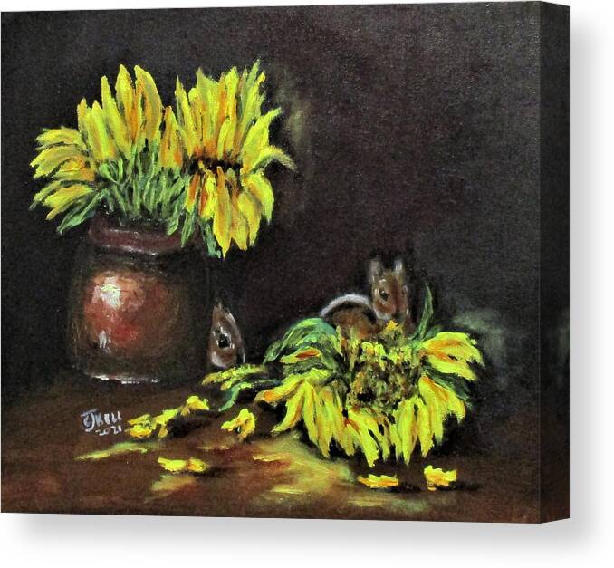 Flowers Canvas Print featuring the painting Sunflower Thieves by Clyde J Kell