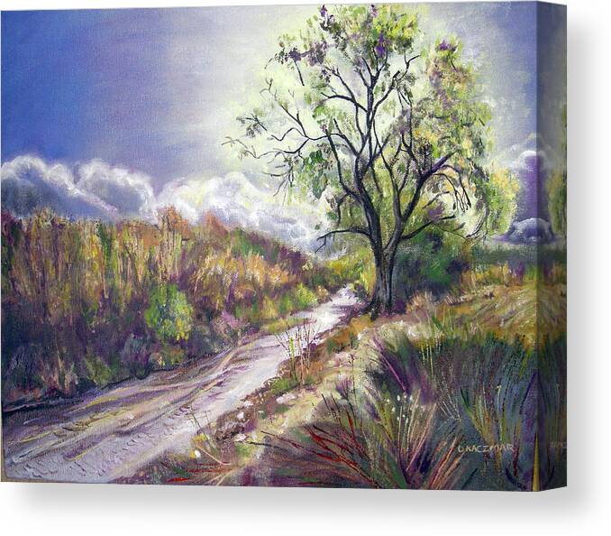 Sunrise Canvas Print featuring the painting Sunrise on Placerita Canyon Creek by Olga Kaczmar