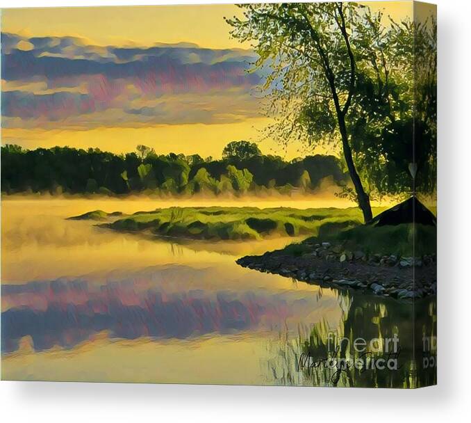 Sun Rise Canvas Print featuring the painting Sunrise on the Water by Marilyn Smith