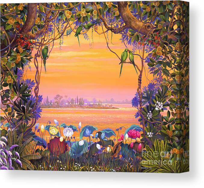 Krishna Canvas Print featuring the painting Sunset on Yamuna river by Vrindavan Das