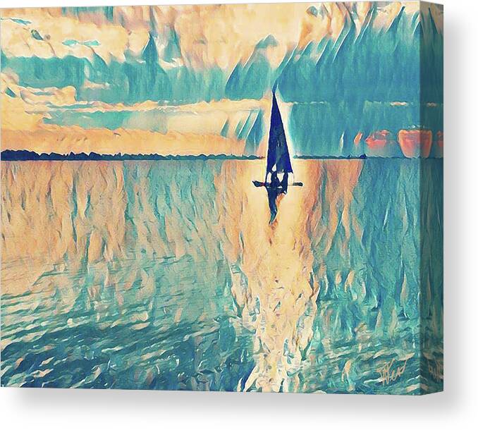 Sail Boat Canvas Print featuring the painting Sunset Sailing by Tatiana Fess