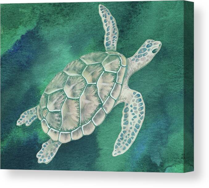 Giant Turtle Canvas Print featuring the painting Swimming Free In Teal Green Blue Sea Turtle by Irina Sztukowski