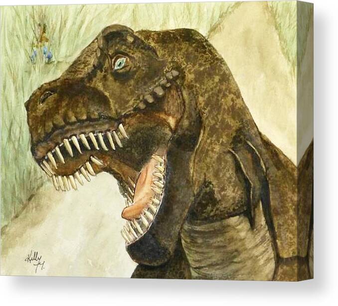 T-rex Canvas Print featuring the painting T-Rex..... RUN by Kelly Mills
